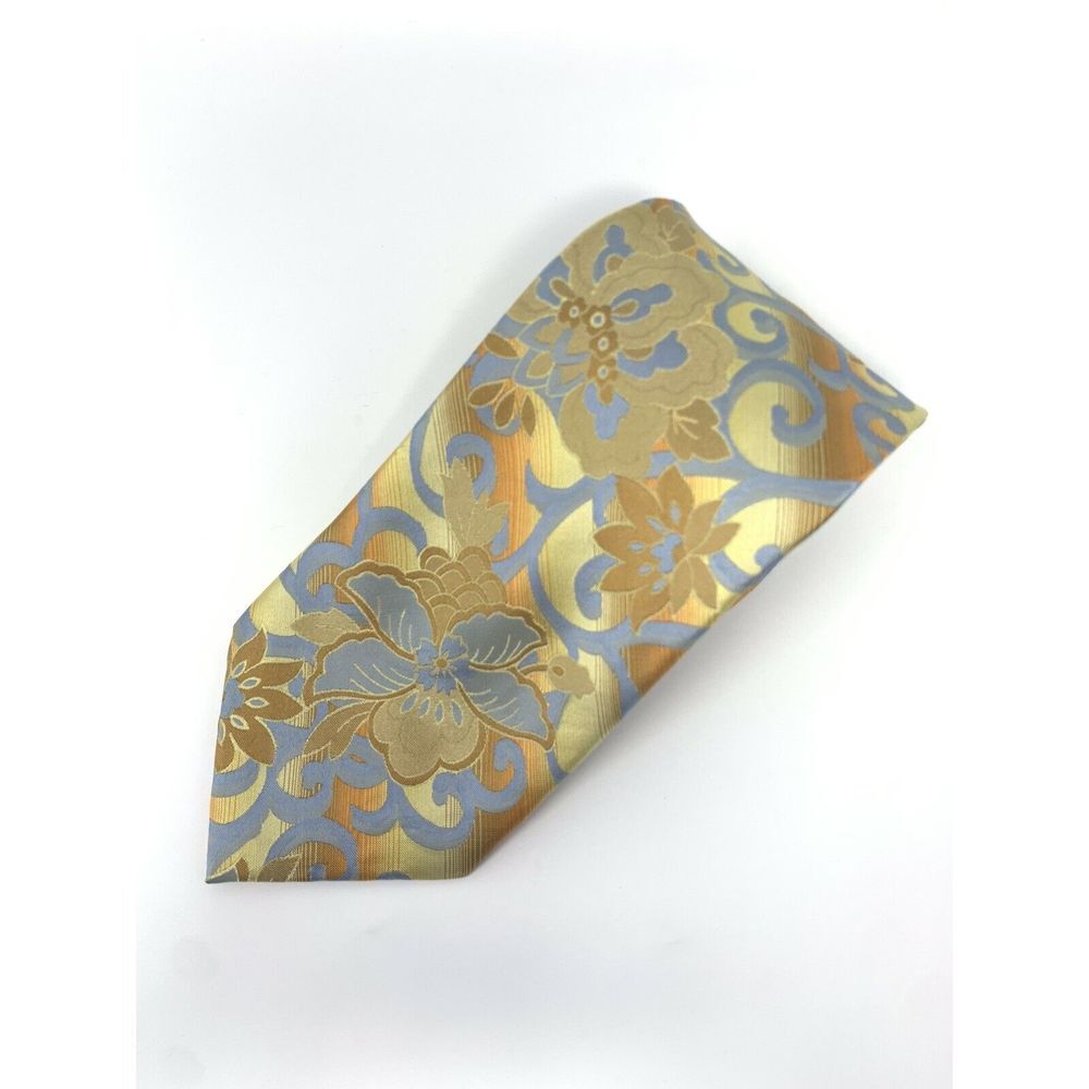 Steve Harvey Yellow with Gold & Blue Flowers Silk Men's Neck Tie‎ L 60" W 4"